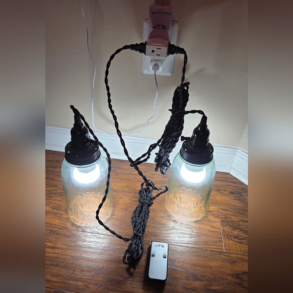 Mason Jar Pendant Lights with Black Wiring